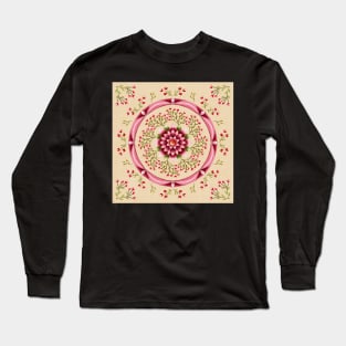 Cherries and Flower Mandala on Pale Yellow Long Sleeve T-Shirt